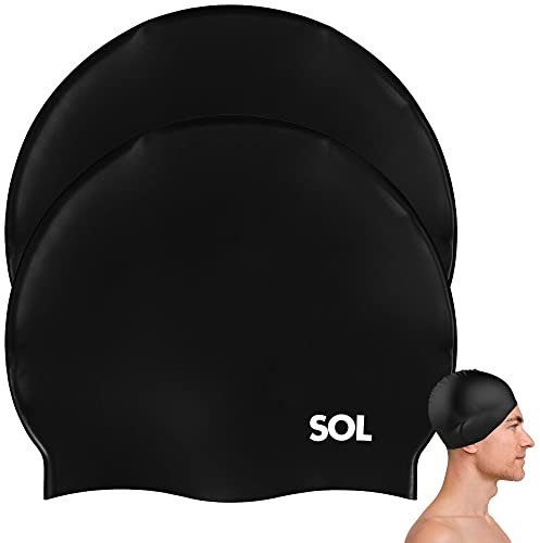 2 Stück Erwachsene Badekappe XL, Schwarze Silikon Wasserdichte Schwimmkappe für Herren & Damen, Schwimmmütze