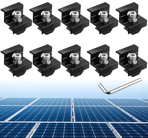 Anbte 10pcs Solar Panel End Clamp 30mm/35mm, Aluminum Z Brackets for Solar Panels Solar Mounting Brackets Kit with Nuts Bolts for Solar Panel Pv Mounting System Install Accessories (Black)