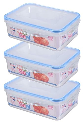 HOMESHOPA Plastic Airtight Food Storage Container, Leakproof Rectangle Container with Clip-Lock Lid, BPA Free Reusable Meal Prep Lunch Box Microwave Freezer & Dishwasher Safe (3 Pack, 1.5 Litre)