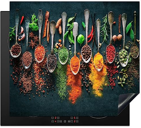 KitchenYeah© Cubre Vitrocerámica - Tapa Protectora para Induccion 60x52 cm - Hierbas - Especias - Cucharas