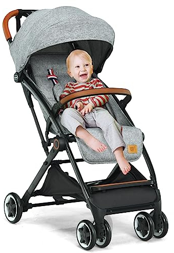 GOPLUS Cochecito de viaje plegable con respaldo ajustable y toldo extensible, carrito portátil con cesta de almacenamiento y ruedas con cerradura, para bebés de hasta 3 años (gris)