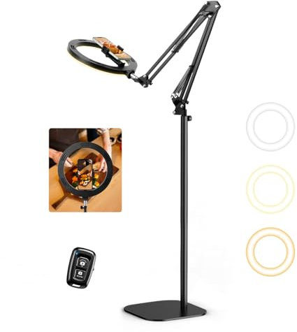 Neuest Ringlicht Overhead mit Stativ Handy,Evershop 10” Handy Stativ mit Ringlicht Ringlampe Ringleuchte Lichtring mit Fernbedienung,LED Ring Light für YouTube Tiktok Smartphone Laptop Videokonferenz