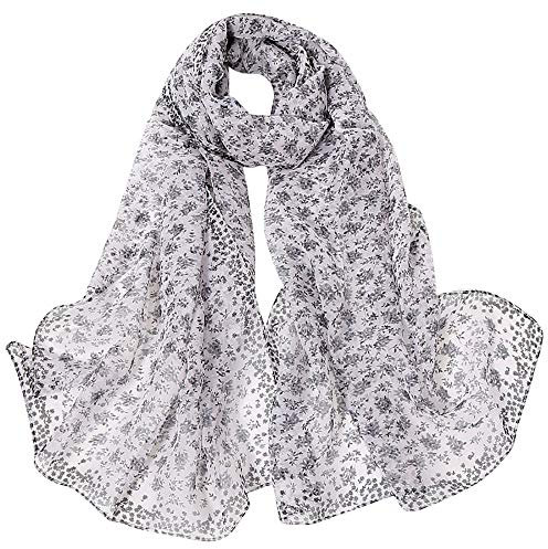 LIANGTUOHAI Schal Damen Herbst, Satin Chiffon Schal Wraps Mit Blumen Muster Seide Loop Schal Übergroßer Chiffon Tücher Festlich Dünn Wickel-Halsstuch Hochzeit Fransen-Schal Wärme Elegante Schals