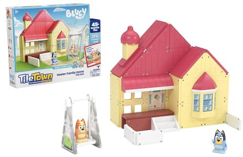 Tile Town Bluey Heeler Home Magnetic Tiles Construction Building Playset Age 3+ with Bluey and Bingo Figures, Kids 3-5+, New Action Tiles for Action Play, Realistic Builds, STEM Creative Toy
