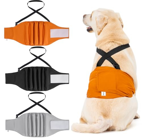 Avont Pannolini Cane Maschio 3 Pezzi Altamente Assorbenti, Impermeabile e Riutilizzabili Pannolini Per Cani Maschi con Bretelle Regolabili- L Nero/Grigio/Marrone