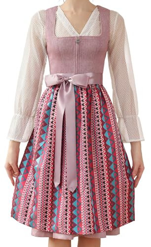 Dirndl Damen midi Lang Dirndl Rosa Trachtenkleid Trachtenrock Dirndl-Komplettsets Trachtenmode Trachten Damen mit 3 Teilig Dirndl Schürze Dirndlbluse Oktoberfest Dresses Dirndlkleid 44