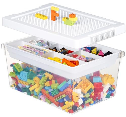 Greentainer Aufbewahrungsbox Spielzeug mit Deckel & AbnehmbaresTablett & Bauplatte,Spielzeug Box aus PP,Aufbewahrungskorb Kinder,Spielzeugkiste für Kinderzimmer Aufbewahrungsbehälter für Blöcke