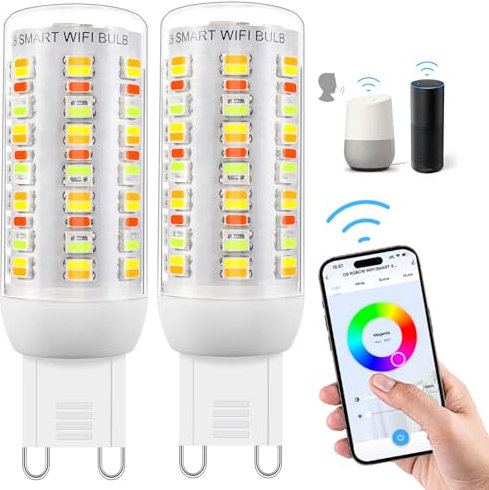 Wi-Fi RGBCW Smart G9 lampadine LED, compatibile con Alexa /Google Home, AC 230V Multicolore dimmerabile, 2700K-6500K, luminosità regolabile 1%-100%, 4W, 400LM, con sincronizzazione musicale Lampadina