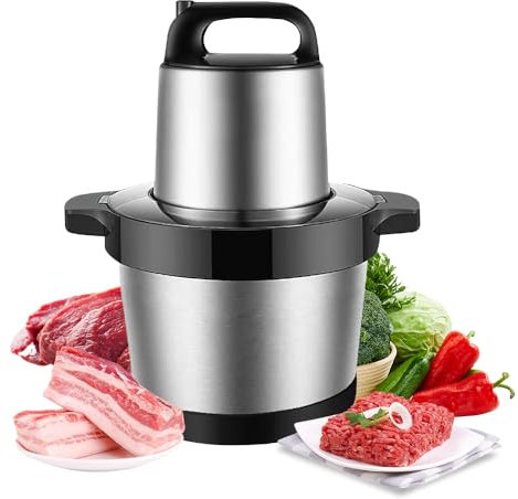 Picadora eléctrica, 1000 W, mini picadora de carne eléctrica, con cuenco de acero inoxidable 6L, 2 niveles de velocidad y 4 cuchillas de acero inoxidable, batidora para carne vegetal y fruta