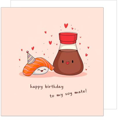 Edition Seidel Biglietto di auguri di compleanno quadrato con busta. Biglietto di auguri Happy Birthday to my soy mate Billet per marito, moglie, fidanzata, amico sushi (GQ369 SW025)