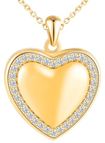 MICSAVI Collana Argento 925 Medaglione Cuore Portafoto in per Donne, Ciondolo Cuore con Pietre di Zirconi, Catena 45+5cm Collana di Foto Personalizzata per Mamma Ragazze Fidanzata