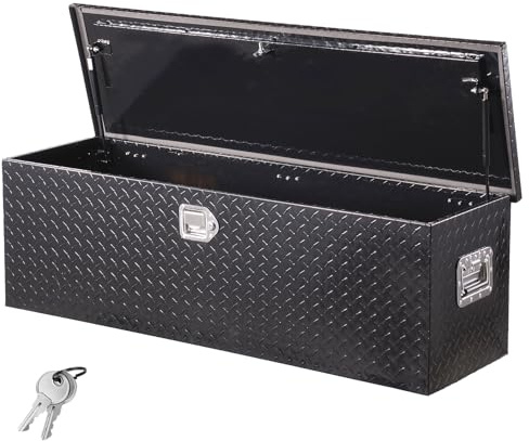 VEVOR Boîte à outils pour camion en aluminium, 1244,6 x 381 x 381 mm, coffre de benne de pick-up avec poignées latérales et clés de verrouillage, pour remorque, benne de camion, camping-car, noir