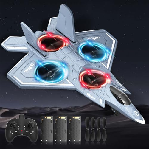 Charmofun RC Flugzeug, 2,4 GHz Ferngesteuertes Flugzeug Mit Licht, 360° Flip, Höhenhalte, Headless-Modus, One-Key Start, RC Plane Kampfflugzeug Flugzeuge Spielzeug Geschenk für Kinder Anfänger