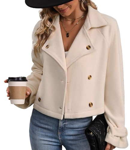 Abrigo Corto Mujer Mezcla Lana Otoño Invierno Chaqueta Cruzada Doble Botonadura Blazer Abierto Elegante