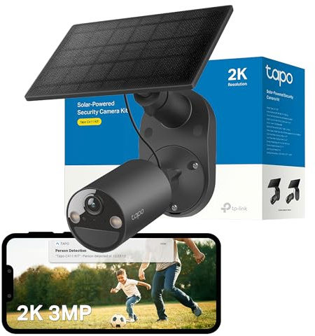 Tapo C411 KIT 2K 3MP Battery Security Camera Outdoor Wireless,Solar Security Camera,Colour Night Outdoor Camera,AI Detection,IP65,No Hub Required,Alexa,Google Home,Flexible Storage,No Monthly fee