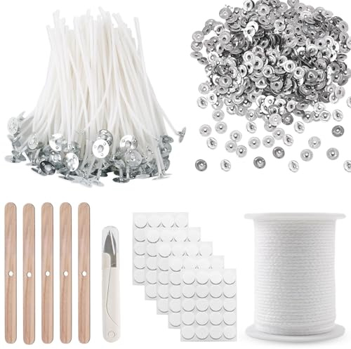 BDHYYM Stoppino per candele, 6100 cm, 100 stoppini per candele, 100 pezzi, supporto per stoppini, 5 supporti per stoppini in legno, 100 pezzi, stoppini per candele fai da te per comunione