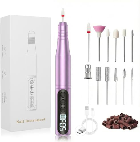 Carehabi Ponceuse pour Ongles Professionnelle Sans Fil : Lime à Ongles Électrique 20000 tr/min pour Gel & Acrylique - Kit Manucure Pédicure Rechargeable avec 12 Embouts pour Cuticules & Callosités