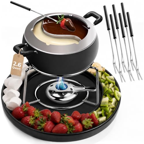 Fondue Pot Set - Premium 2.6 Quart Dual Cheese & Chocolate Fondue Pot Set