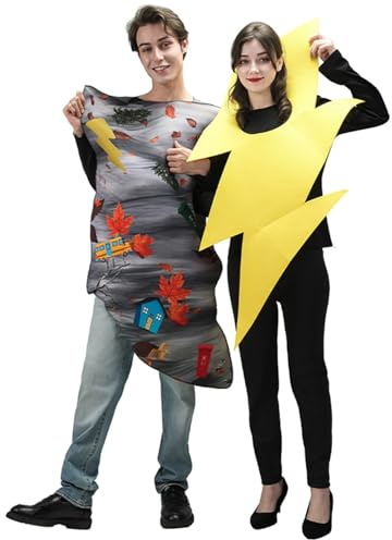 SEA HARE Disfraz de tornado y relámpago para parejas, 2 piezas con temática de tormenta meteorológica para adultos, ideal para Halloween, carnaval, despedidas de soltero o eventos temáticos (talla