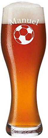 polar-effekt Leonardo Weizenglas mit Gravur als Geburtstagsgeschenk - Personalisiertes Bierglas - Geschenkidee für Männer - Bier Geschenk - Vatertagsgeschenk Fußballfans - Motiv Fussball