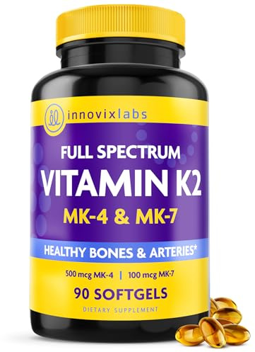 InnovixLabs Full Spectrum Vitamin K2-90 Softgels with 600 mcg of Trans Form MK7 and MK4 - Supports General Health and Bone Strength - Soy and Gluten Free K2 Vitamin Supplement