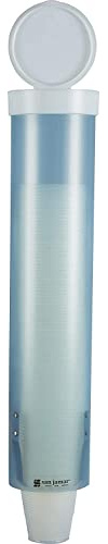 San Jamar Medium Pull-Type Cup Dispenser 4-10 Oz. Cups with Flip Cap for Restaurants, Home, And Office, Plastic, 16 Inches, Frosted Blue