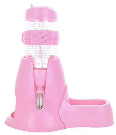 MOACC Hamster Water Bottle, No Drip Automatic Feeder Water and Food Dispenser, Small Animal Drinking Bottle Ideal for Guinea Pig, Rat, Rabbit, Dwarf, Gerbil, Chinchilla(80ML, Pink)