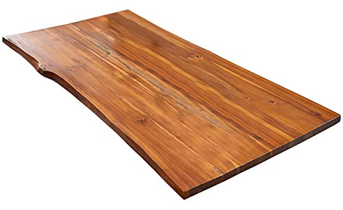 SAM Tischplatte Imker 140x80 cm, cognacfarben, Akazie massiv, 35 mm, stilvolle Baumkanten-Platte, pflegeleichtes Unikat