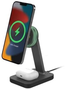 ZAGG mophie Snap+ Charging Stand & Pad with Europe Adapter, Qi-Enabled Devices, Fast Charging, Up to 15W, 2 Devices, Black