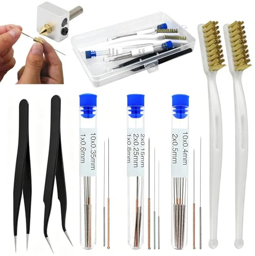 33 Pcs Kit Nettoyage Imprimante 3D Aiguilles,Imprimante 3D Accessoires de Nettoyage,Buse Nettoyage Aiguilles,avec Brosses à Dents de Nettoyage en Fil de Cuivre, Pincettes