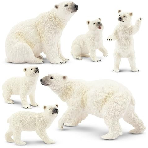 TOYMANY 6 Stück Eisbär Figuren Spielzeugset, Realistische Kunststoff Polartierfiguren, Familienset mit Baby-Eisbären, Lernspielzeug, Kuchen Dekoration, Weihnachtsgeburtstagsgeschenk für Kinder