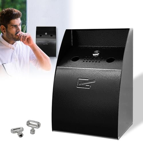 Wall Mounted Smoking Bin, Black Heavy Duty Steel Outdoor Cigarette Ash Bin for Pubs, Clubs, Public Areas, Restaurants. (Removable Inner Bucket)