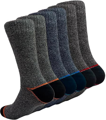 DIVABONNA Calcetines de Trabajo Hombre Térmicos, 6 Pares Calcetines Invierno de Algodón Reforzados (40-46, Jaspeado Colores, 6 Pares)