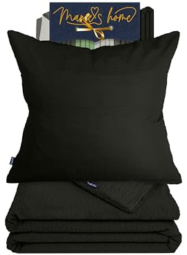 Marie´s Home Biancheria da letto in Seersucker 155 x 220 cm, set da 2 pezzi, copripiumino e 1 federa 80 x 80 cm, biancheria da letto estiva 1616.2356, 155 x 220 cm, nero