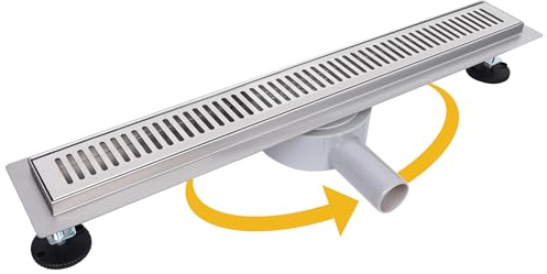 Ronvie Linear Shower Drain 600mm 360 ° Rotatable, 304 Stainless Steel Long Invisible Shower Floor Drain with Odor Stop, Hair Strainer and Adjustable Feet - Dry-wet Separation for Bathrooms, Kitchens