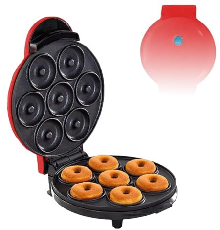 Mini Donut Maker Machine, Non Stick 7-håls elektrisk Donut Maker, Small Donut Snack Machine, Mini Donuts Maskin för hemfrukost, Maker Delicious Friendly Breakfast, Snacks, Desserter red