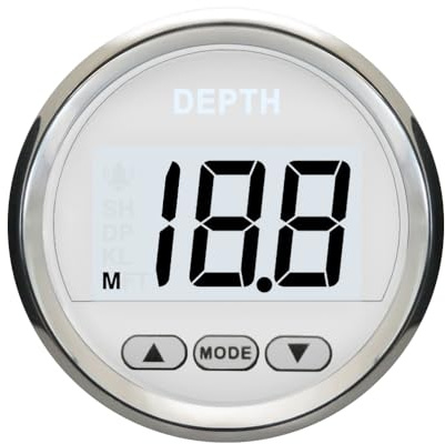 ELING 52 mm digitaler Tiefenmesser 2 Zoll Anzeige mit Wandler mit weißer Hintergrundbeleuchtung für Yachten, Fischerboote