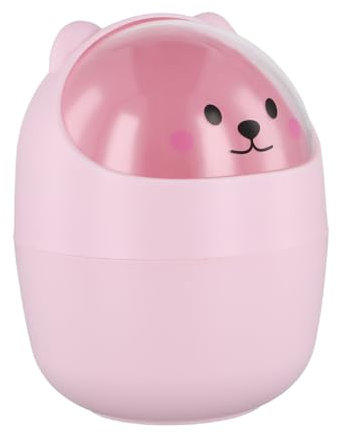 PTJJXA Cestino da Scrivania, Mini Leggero Pattumiera da Tavolo, Portatile Piccola Cestino da Tavolo Plastica con Coperchio, Rimovibile Portapenne Simpatico (Rosa)