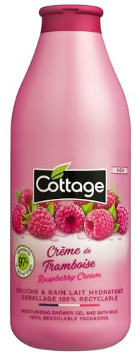Cottage Gel Douche & Bain Lait Hydratant Crème de Framboise - 97% d'Ingrédients d'Origine Naturelle - 750ml -Fabriqué en France