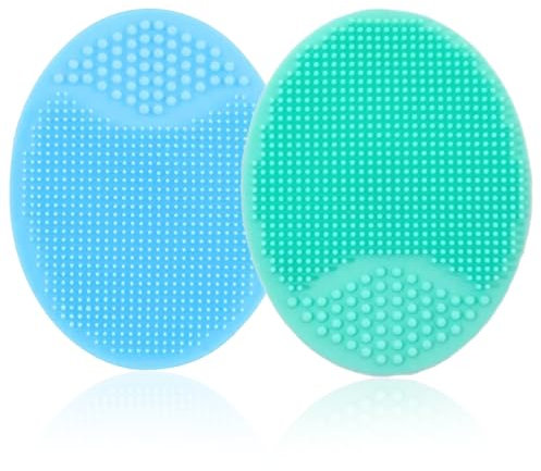 Baby Bath Brush, 2 Pack Baby Cradle Cap Brush, Silicone Massage Brush, Silicone Scrubbers Exfoliator Brush, Baby Skin Scrubbers Essential for Dry Skin, Cradle Cap and Eczema, Blue & Green