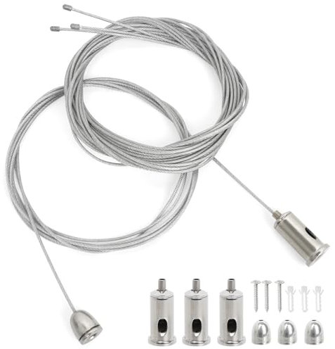CTYUEYUN Set of 4 rope suspension installation set, 1.5 mm x 2 m, adjustable lamp suspension, wire rope holder, metal, stainless steel wire rope tensioner for LED panel, ceiling, photos mounting