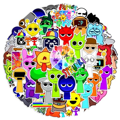 50 Pezzi Sprunki Adesivi per Bambini, Giochi di Puzzle della Scatola del Ritmo, Impermeabili in Vinile dei Cartoni Animati per Laptop Scrapbook Skateboard