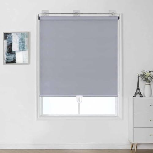 Tenda Avvolgibile Oscurante A Ventosa Per Finestre,Tende A Rullo Retrattile Con Protezione Solare,50/60/70/90/110/120/150cm,Tende A Rullo Senza Foratura,Tende Termica Leggere,Grey-97x150cm/38x59in