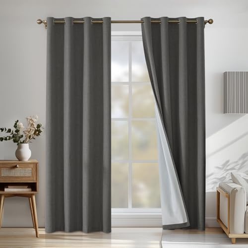 CYCMACO Tende Per Interni Lino 2 Pezzi, 140x280cm, Tenda Termica Isolante Freddo E Caldo, Tende Insonorizzanti, Moderne Coprente Tenda Con Anelli, Per Soggiorno Camera Da Letto, Grigio