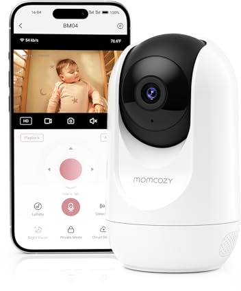 momcozy Telecamera Aggiuntiva per Baby Monitor BM04, 1080P WiFi, Controllo via App e Monitor, Audio Bidirezionale, Visione Notturna, Supporto a Parete (Solo Unità Camera)