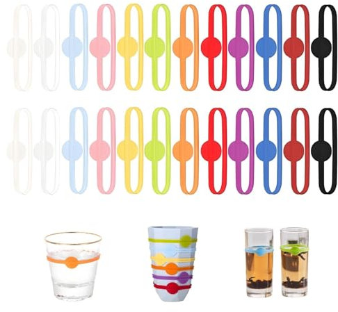 Lyivisk Lot de 24 marqueurs de verre réutilisables en silicone Marquage coloré pratique pour les fêtes, la maison et le bar, Silicone, M