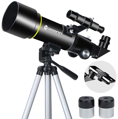 Telescopi, telescopio per bambini e adulti principianti, apertura 70 mm, lunghezza messa a fuoco 400 mm, telescopio da viaggio con supporto AZ per osservare la luna e il paesaggio, nero