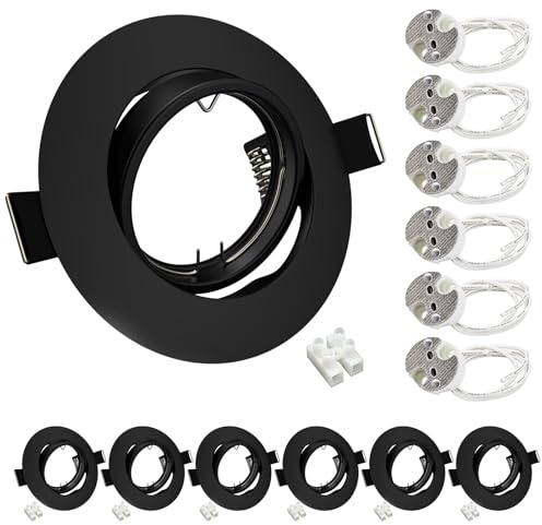 Wondlumi LED Einbaustrahler 12V Rahmen GU5,3 Deckenspots Schwarz Matt 68mm Schwenkbar Rund Möbeleinbauleuchte LED inkl.Fassung für GU5,3 Brine Schlafzimmer Wohnzimmer