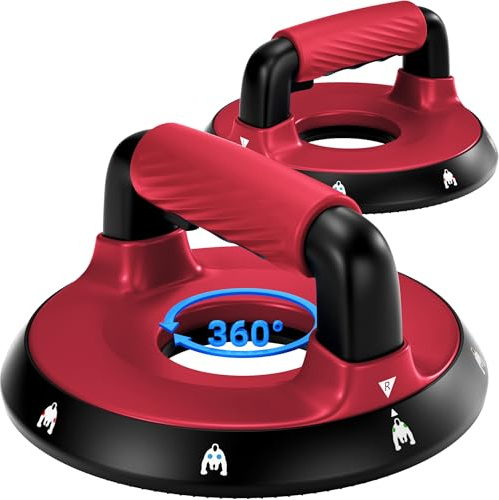 READAEER 360° Rotatable and Positionable Push Up Bars，Rotating Handle Design with Bearings for Smooth, Effortless for a Wider Range of Motion, Handle Rotation, Wide Grips with Non-Slip Rubber Pads for Comfort Exercise(Red)