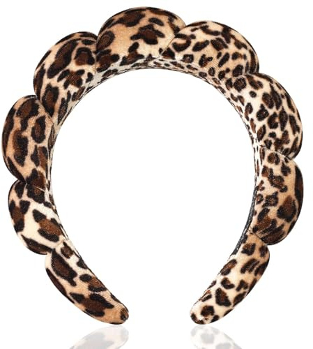 Auroriel Leopard Spa-pannband, svamp smink pannband, hudvårdspannband, mjukt hårband, ansiktstvätt och ansiktsrengöring för flickor kvinnor